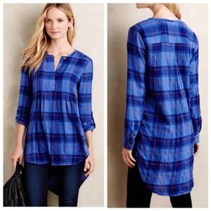 Anthropologie Holding Horses Blue Plaid Tunic, sz XS
